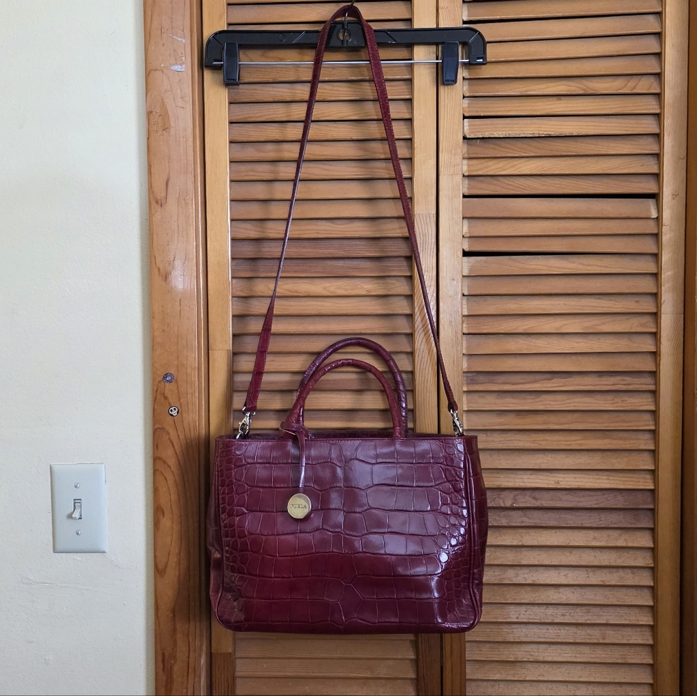 EUC Furla Burgundy Croc-Embossed Italian Leather Tote/Crossbody Bag - Picture 2 of 11